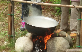 Camp fire, Imonikai (Taro root stew party), Cooking class